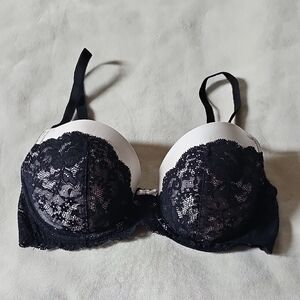 Victoria's Secret Black Lace Overlay Bra with White Cups